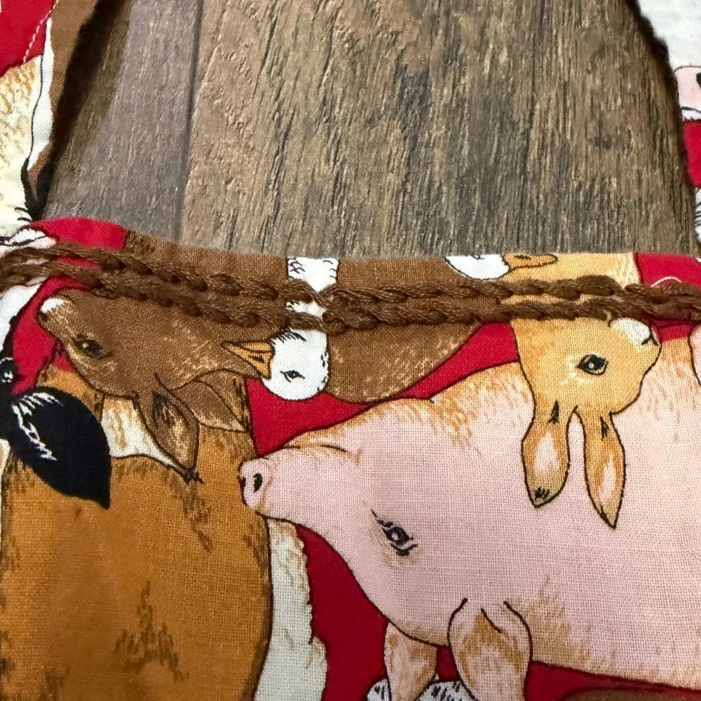 Handmade‎ Farm Animal Print Apron Multicolor with Brown Thread